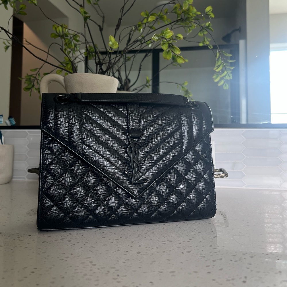 Saint Laurent Textured Black Leather Clutch